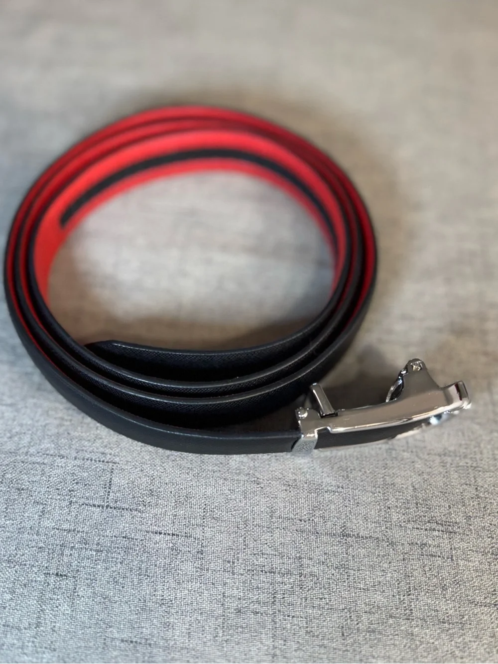Men’s Black‎ & Red Saffiano Leather 1” Ratchet Belt Automatic Track Big Tall 52